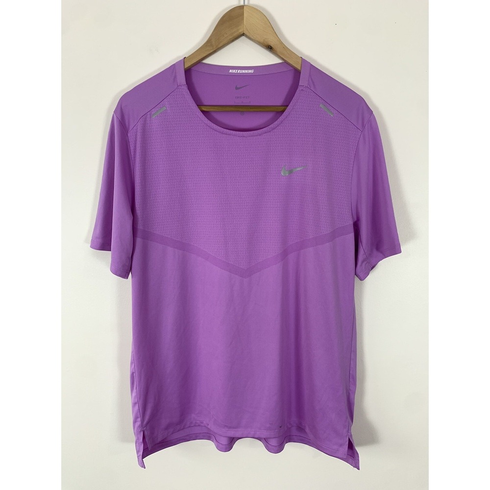 Nike Shirt Rise 365 Mens Large Purple Dri-Fit Running Stretch Light CZ9184-532